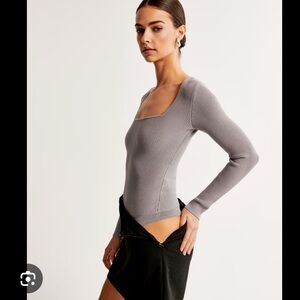 Gray Ribbed Long Sleeve bodysuit